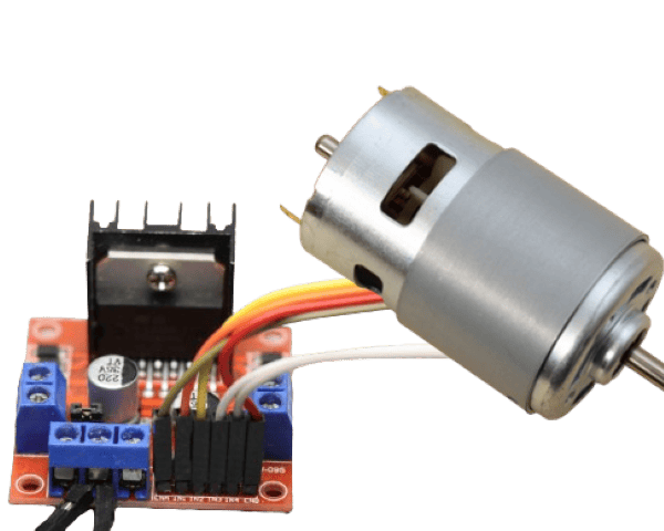 DC motor connected to an L298N Dual H-Bridge and Arduino Motor Shield.