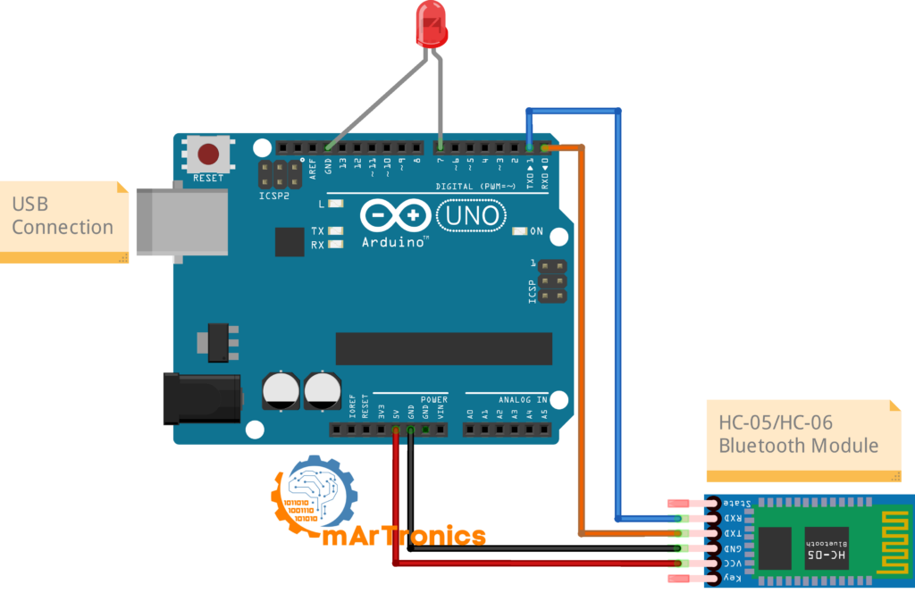 Arduino Bluetooth Tutorial HC-05 Module LED Control Circuit Diagram