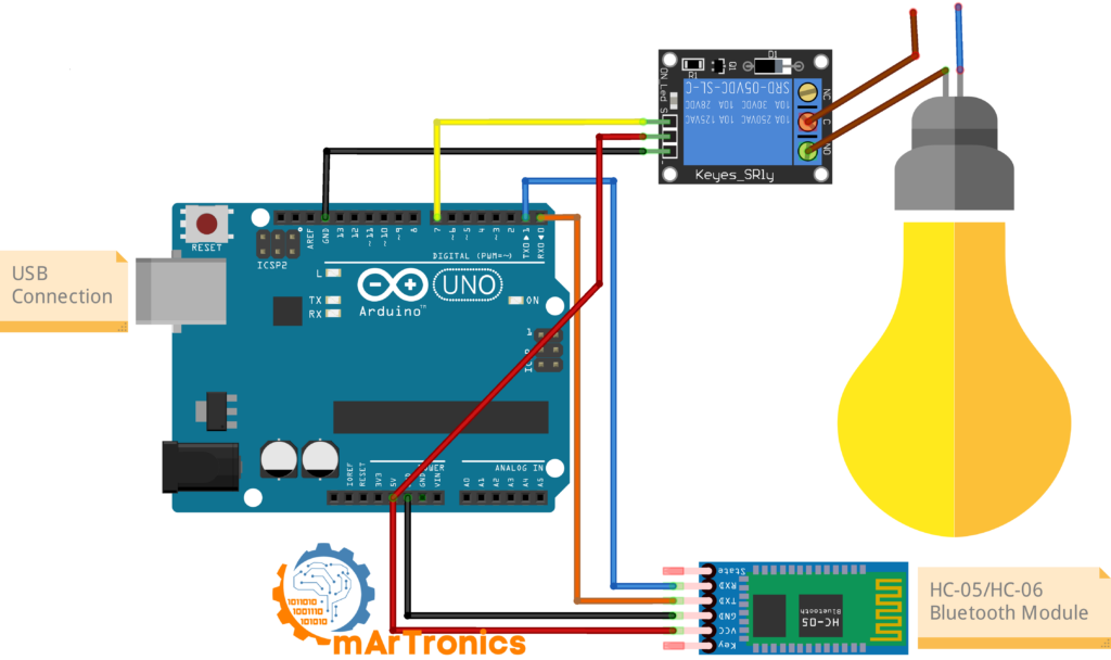 Arduino Bluetooth Tutorial HC-05 Module Relay Lamp Control Circuit Diagram