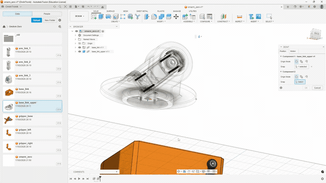 Joint creation and motion test in Fusion 360