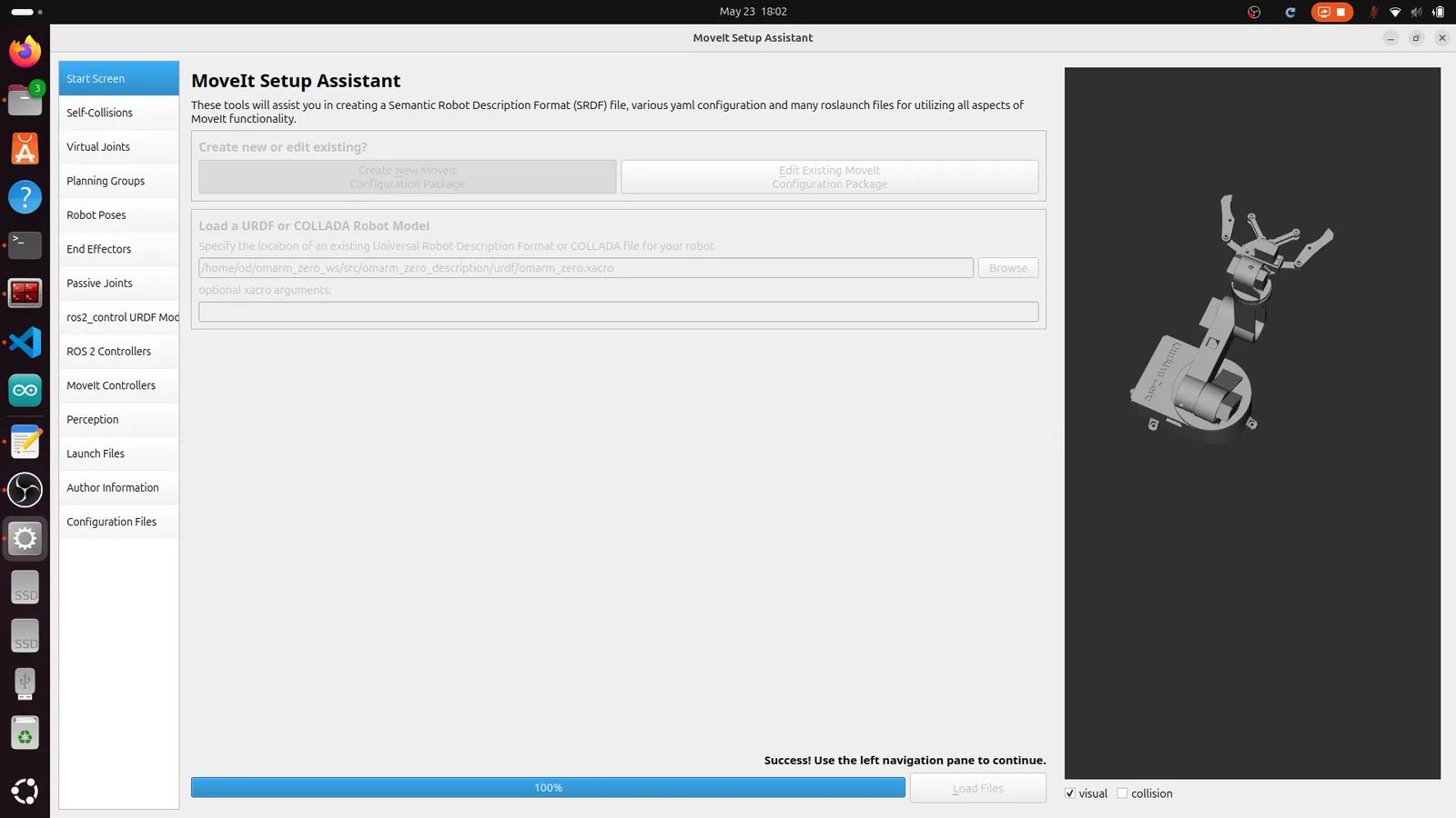 MoveIt Setup Assistant start screen