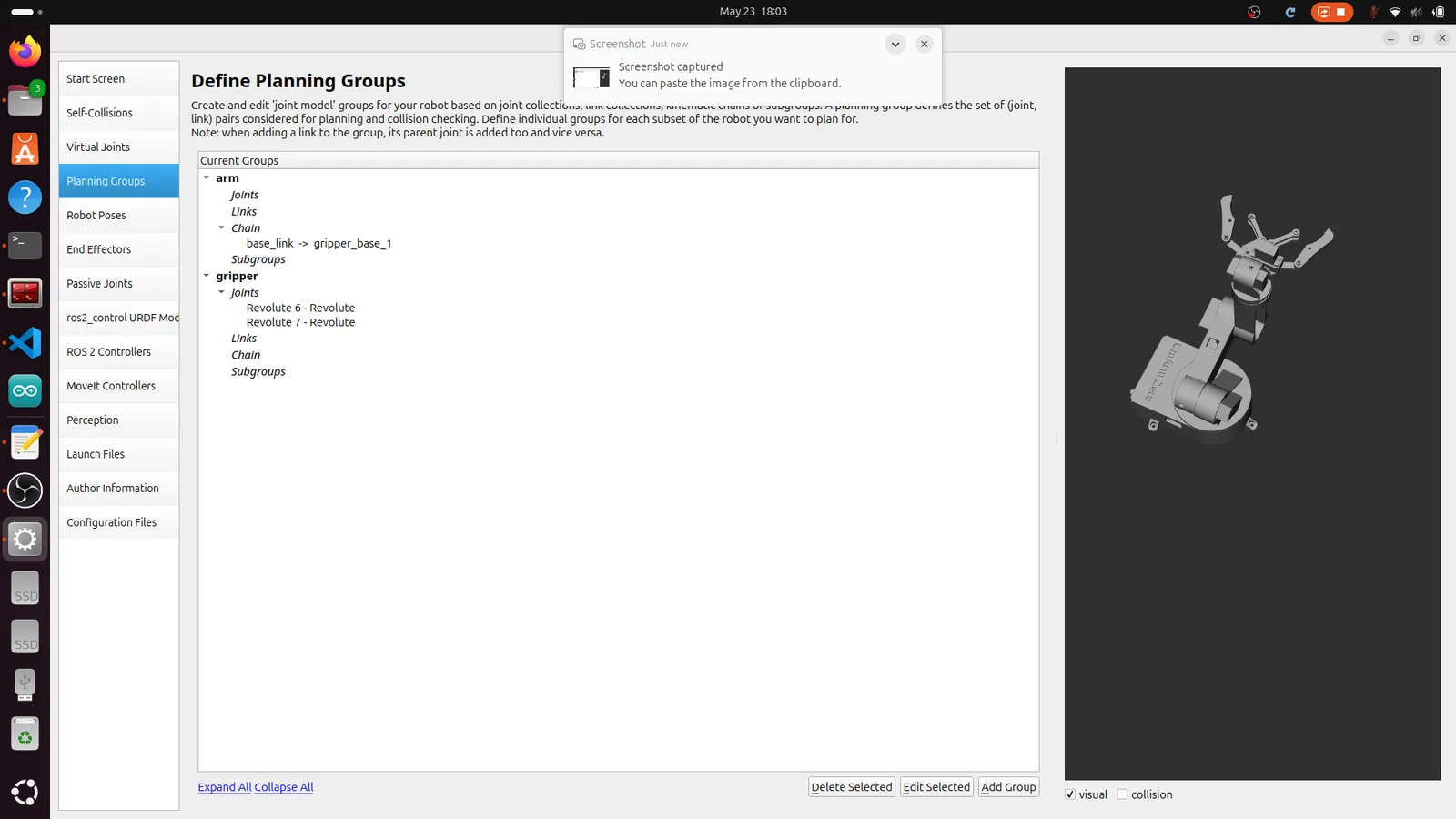 Setup Assistant planning groups