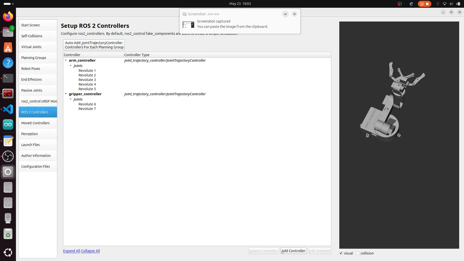 Setup Assistant ROS 2 controllers