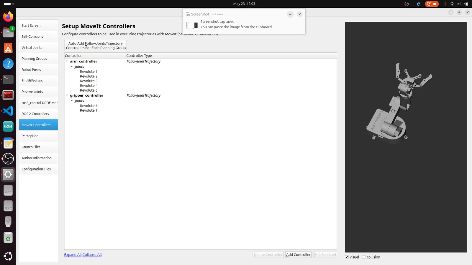 Setup Assistant MoveIt controllers