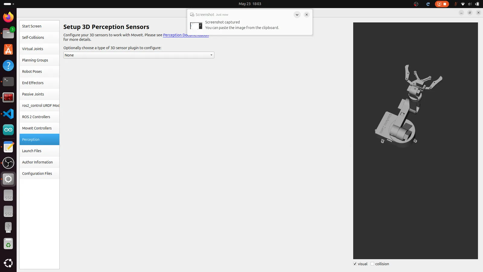 Setup Assistant perception configuration