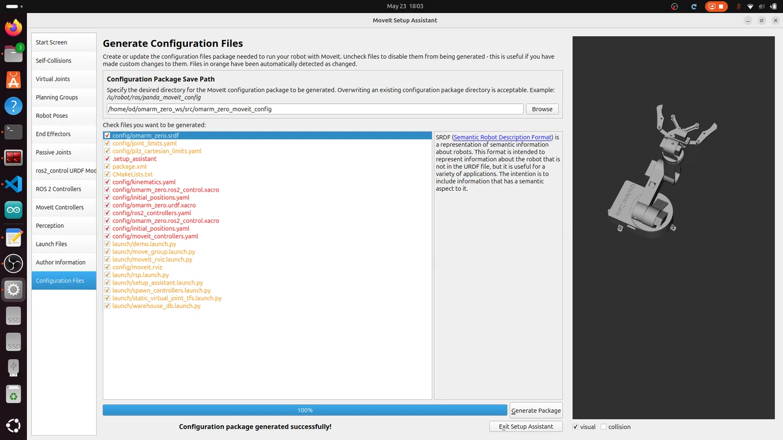 Setup Assistant generate configuration files
