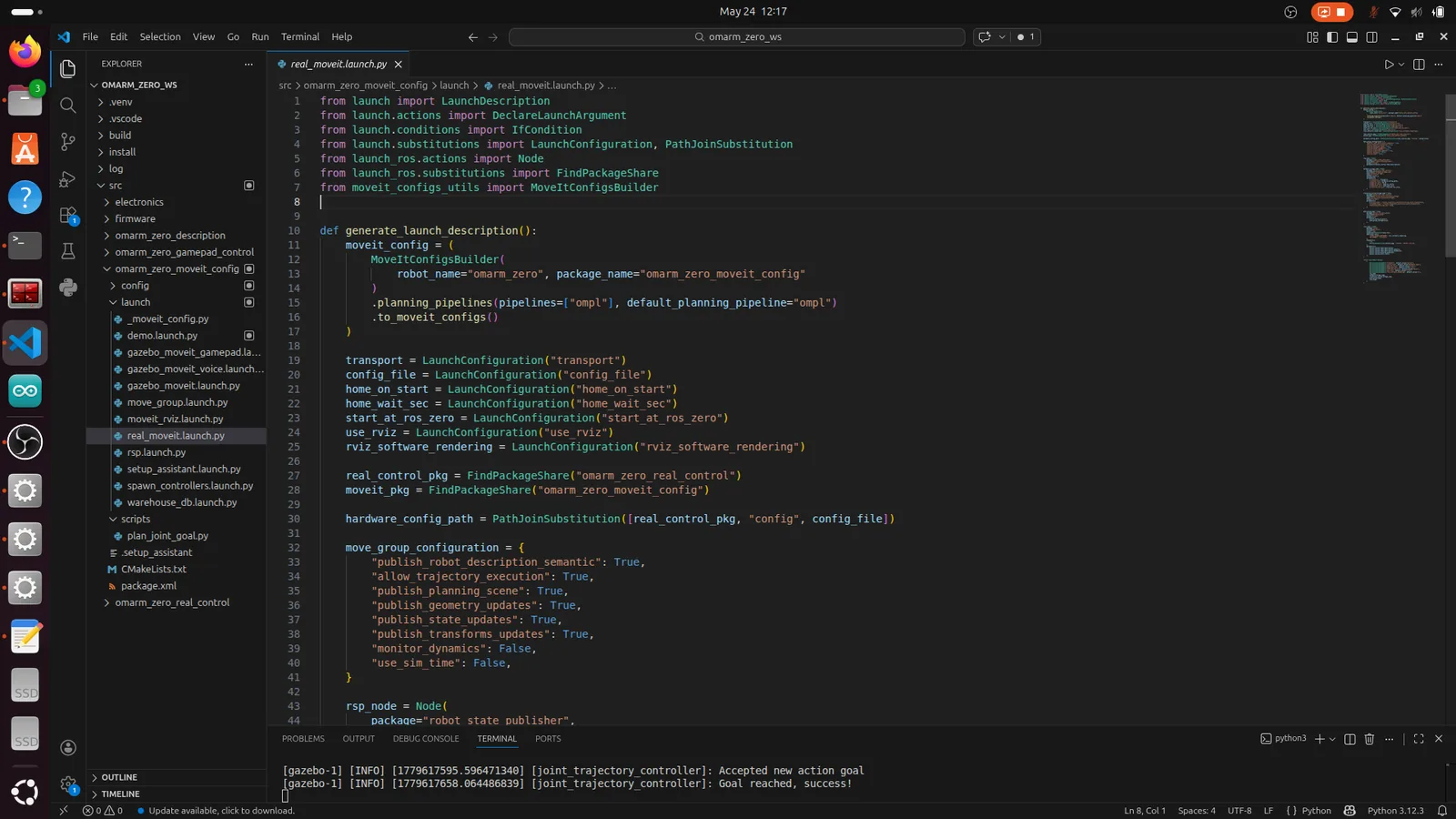Real robot launch file in VSCode