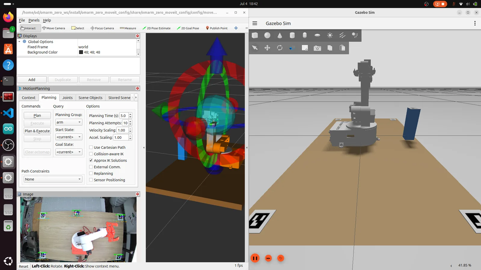 RViz showing MoveIt planning scene with collision objects