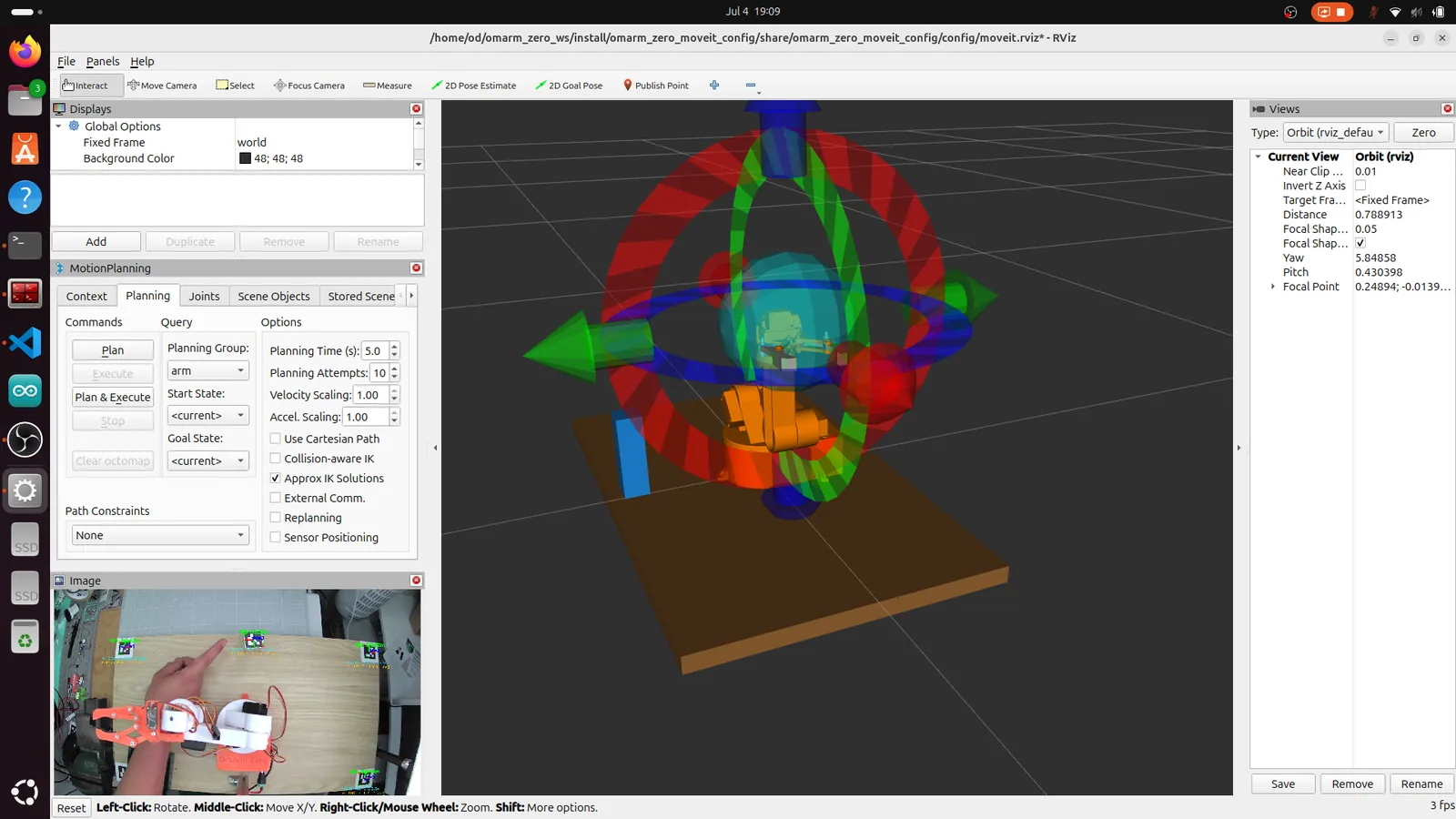 RViz showing real robot during operation