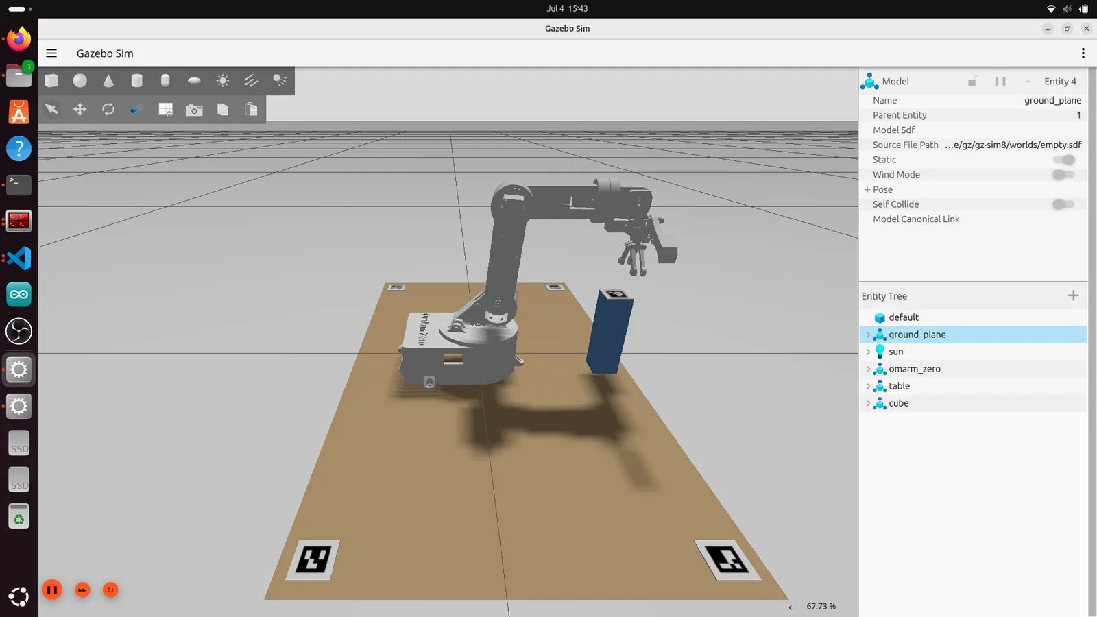 RViz planning scene with table collision object