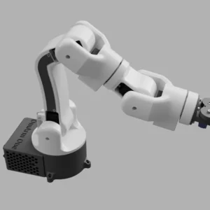 OmArm One, a 6-joint printed arm with a parallel-jaw gripper, rendered from the CAD assembly