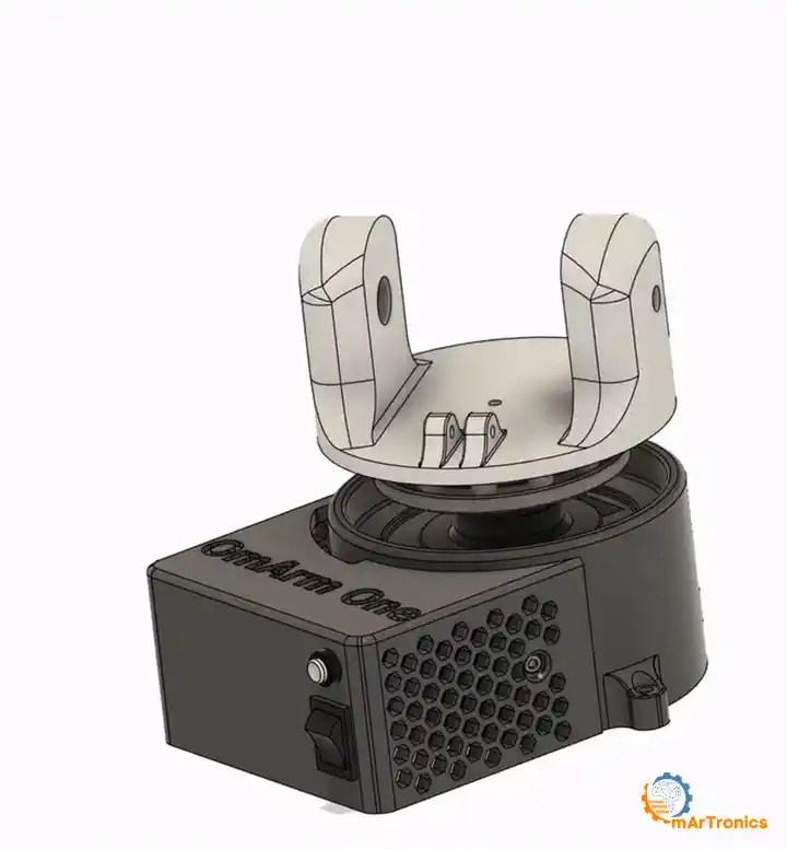 Animation of the servo horn being screwed to the platform and the platform lowering onto both bearings