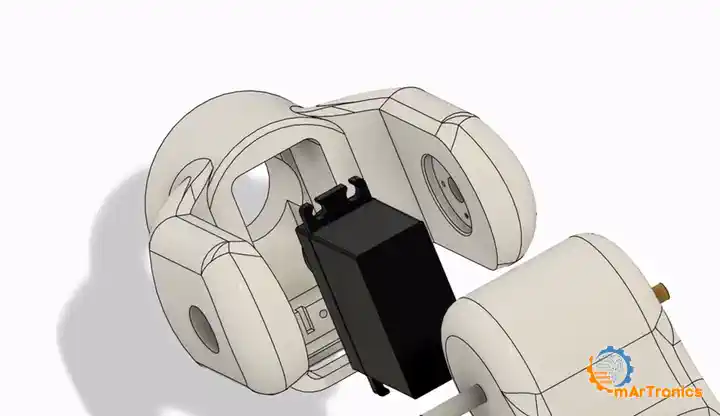 Animation of a roll joint: servo into the segment, horn onto the 25T spline, mating link screwed onto the horn