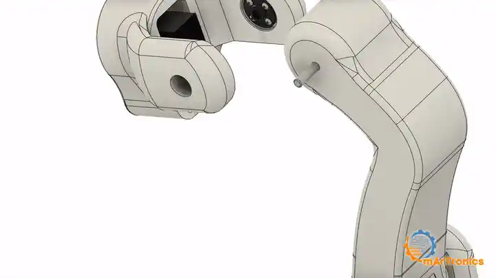 Animation of the elbow pitch joint closing with an M5 x 20 bolt and its nut