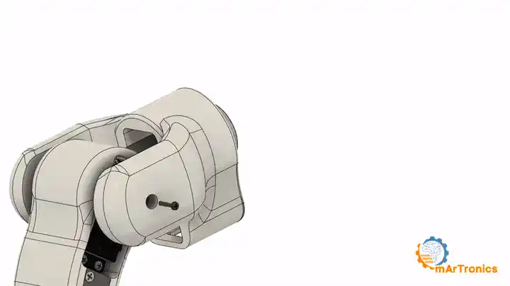 Animation of the second 6806ZZ going into the forearm roll segment, then the servo horn over it